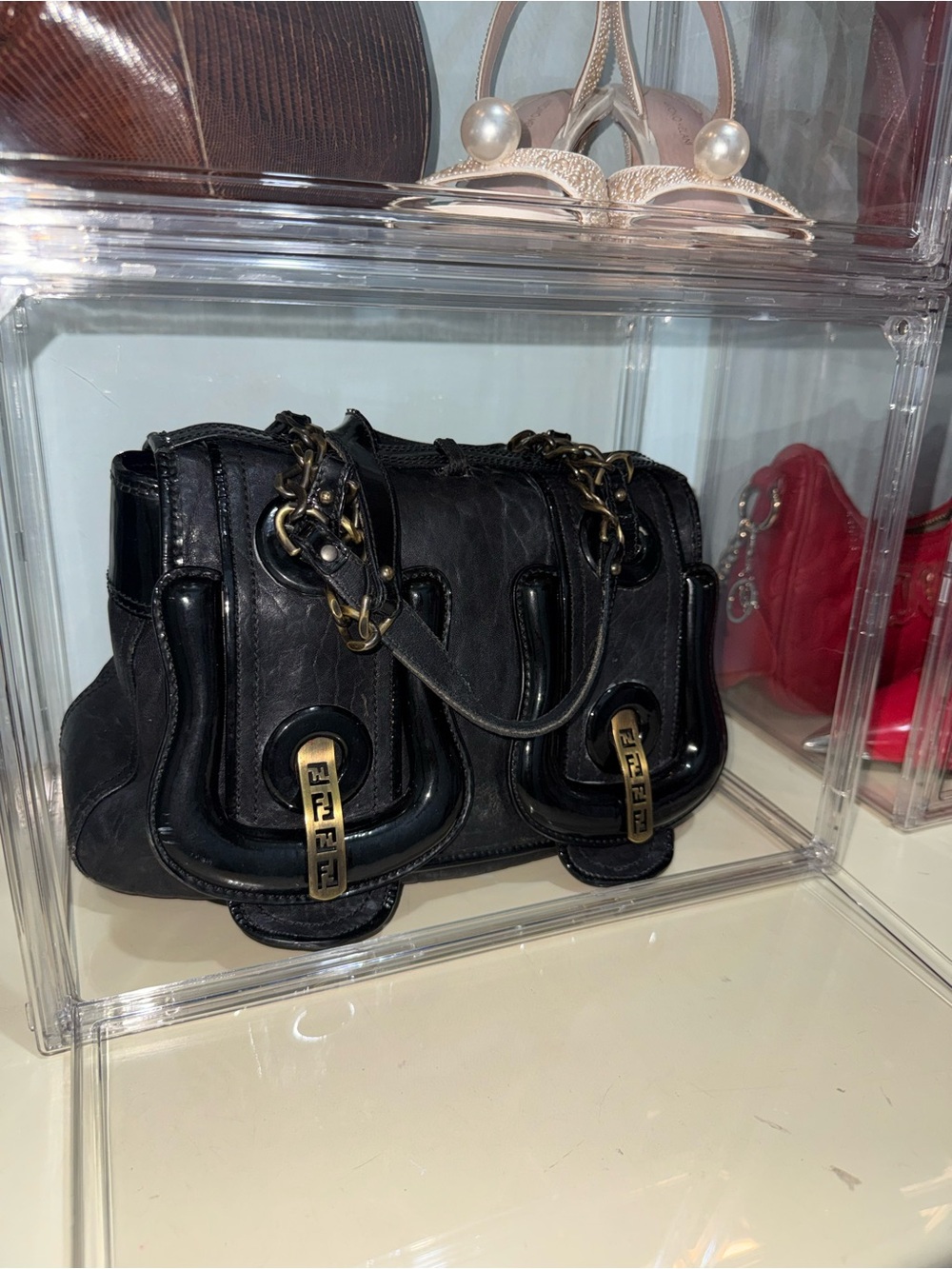 Fendi B-Bag (2006) Black Patent & Leather Shoulder Bag with Gold Hardware - Picture 12 of 13